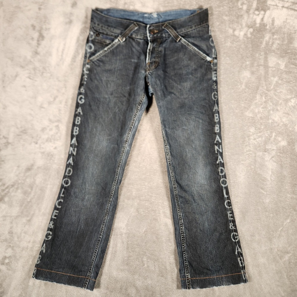 Dolce & Gabbana Jeans Mens 32 Blue Logo Print Side Stripe Denim